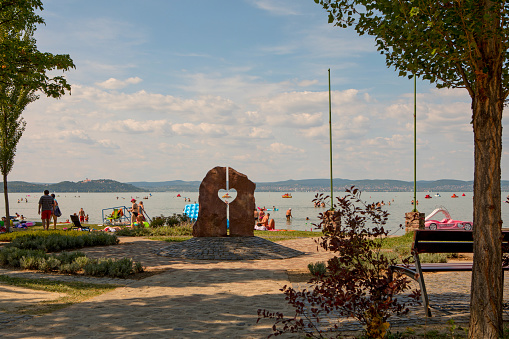 Zamardi, Hungary - August 16, 2017: People enjoying a warm day at lake Balaton.
