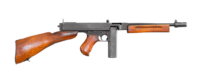 Image of a World War II american submachine gun isolated on white background.