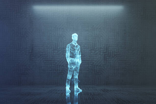 istock Futuristic wire-frame of businessman standing 1226080175