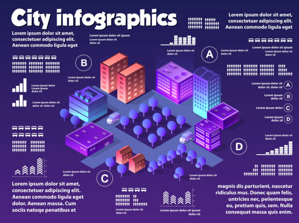 istock Isometric neon city infographics of violet colors 1226082676