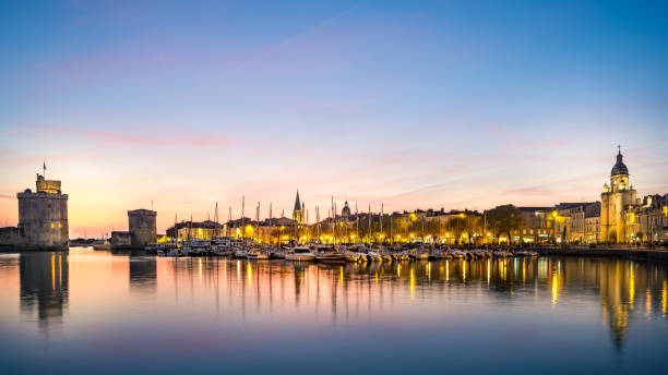 istock Old harbour of La Rochelle during blue hour 1226084059