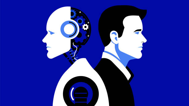 Artificial intelligence and Business man. Vector stock illustration Artificial intelligence, human cyborg stock illustrations