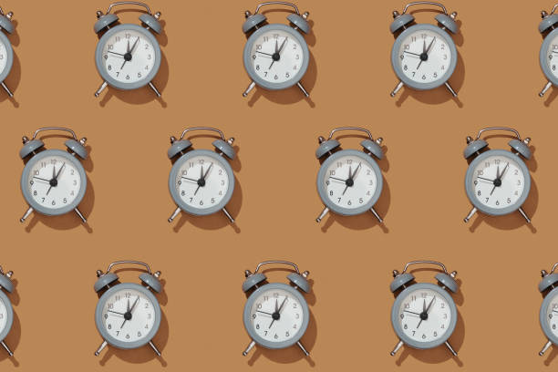 istock Creative layout of gray alarm clock's 1226091974