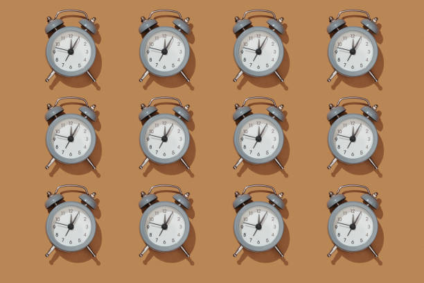 istock Creative layout of gray alarm clock's 1226091979