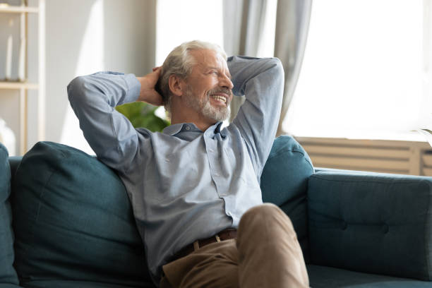 istock Relaxed happy mature old man enjoying free lazy weekend time. 1226093635