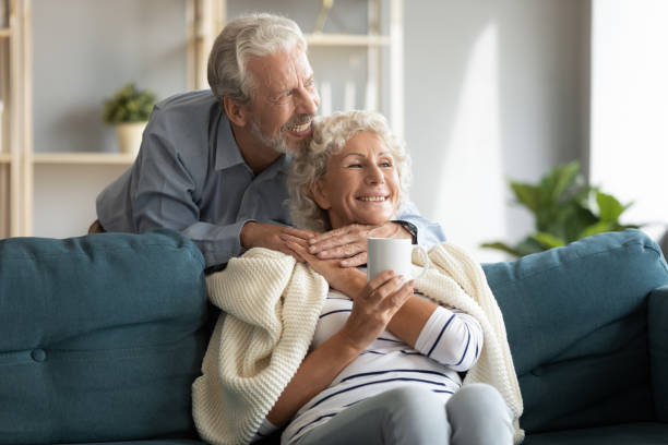 istock Affectionate senior married couple enjoying sweet tender cozy moment. 1226093653