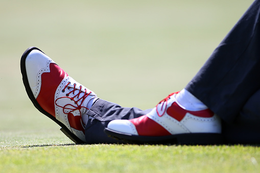 Red Golf Shoes seen on the Golf Course.