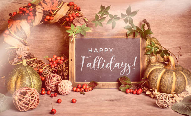 istock Autumn rustic Thanksgiving decorations, text 