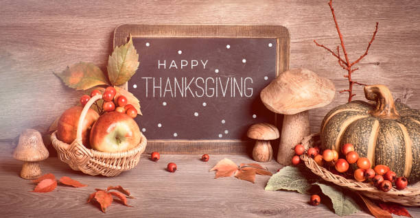istock Autumn traditional decorations, toned panoramic image. Text 