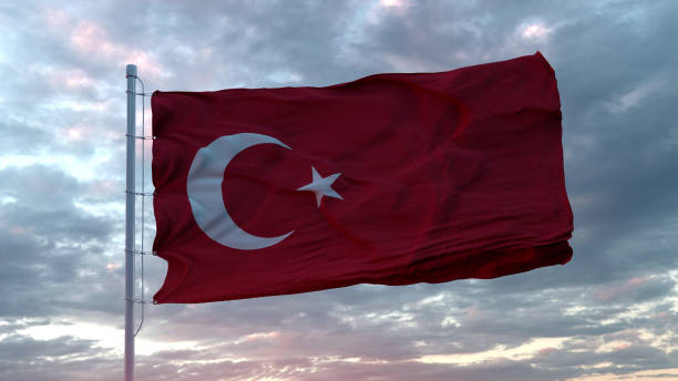 istock Turkey flag on beautiful sky background. 3D illustration 1226096794