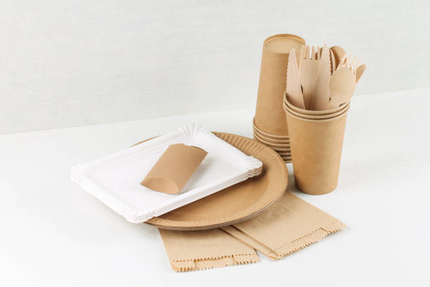 istock Wooden and paper utensils on a white background. 1226100028