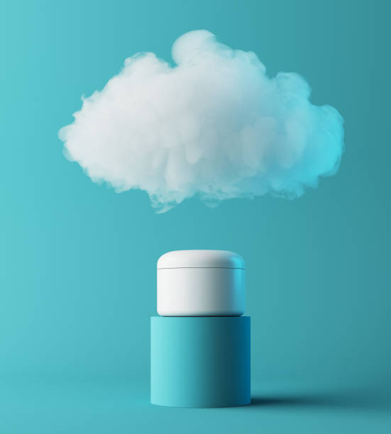 istock Natural moisturizer cosmetic presentation with cloud, mock up scene podium for product display. hydrating concept. 3D rendering 1226104985