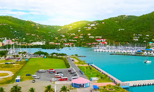 Road Town, Tortola, British Virgin Islands - February 06, 2013: View from a cruise liner to the port of Tortola Island of British Virgin Islands on February 06, 2013.