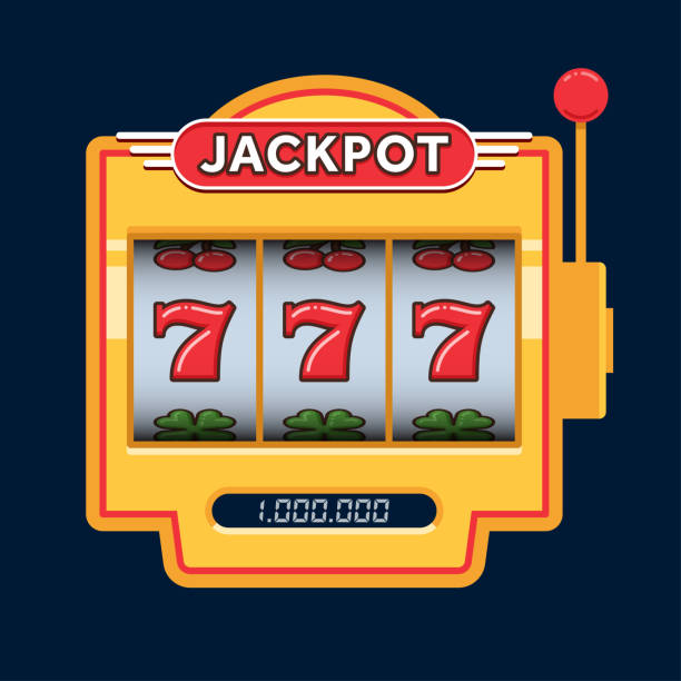 permainan mesin slot kuning. menangkan jackpot 777. jackpot tiga tujuh. beruntung tujuh. permainan kasino vegas - slot mesin ilustrasi stok