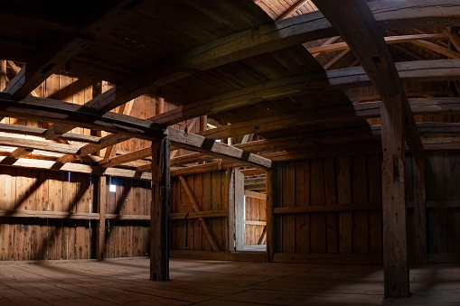 Large wooden barns like this used to be common in rural Germany. They were used to store hay and often also housed animals.