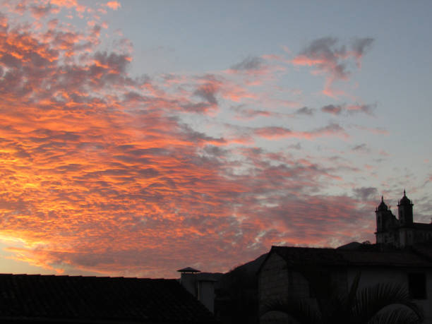 Sunset with the old church in the background. Ouro Preto city, Minas Gerais, Brazil