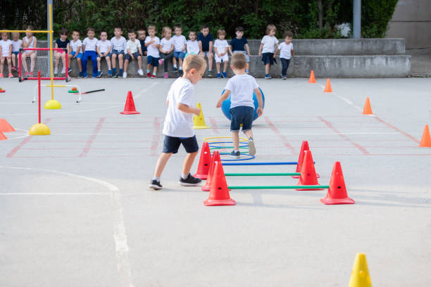 istock Group of children working on polygon.  Sport school 1226119366