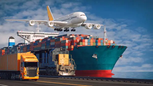 Photo of Transportation and logistics of Container Cargo ship and Cargo plane.