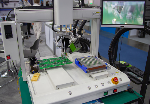 Production of automated robot for print circuit board (PCB) assembly for spot soldering of printed circuit boards. Electronics industry
