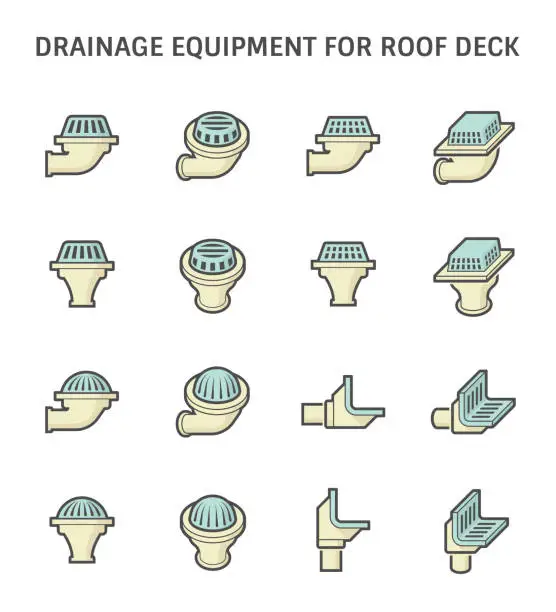 Vector illustration of Roof deck and drainage equipment vector icon set design on white background.