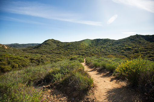 View of the mountains and hiking area of Laguna Canyon in Laguna Beach, California.