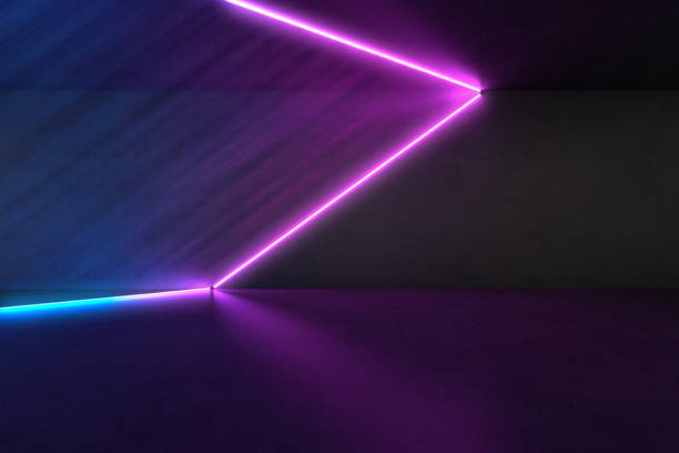 istock Ultraviolet 3D neon light background with square frames in concrete floor and cement wall, 3d rendering of holographic technology for virtual reality pink cyan spectrum 1226130047