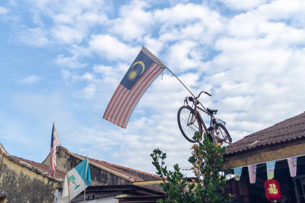 Malaysia flag and Penang state flag waving together.