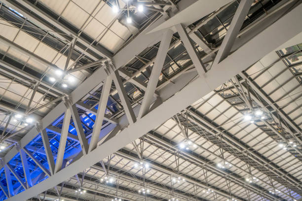 istock Large steel frame in the building with spotlights. 1226132066