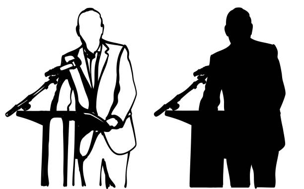 illustrations, cliparts, dessins animés et icônes de adresse publique politicien silhouette - men necktie isolated white background