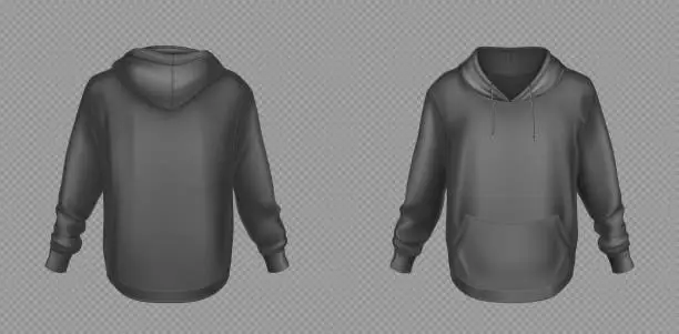 Vector illustration of Hoody, black sweatshirt mock up front and back set