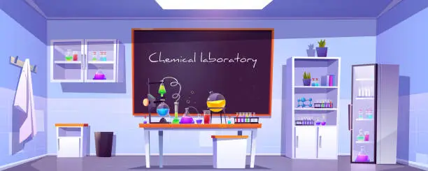 Vector illustration of Chemical laboratory, empty chemistry cabinet, room