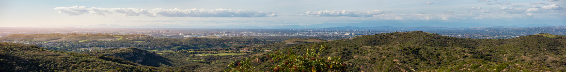 Sweeping overall view of Orange County, California on a hot day, with a small Los Angeles in the background.