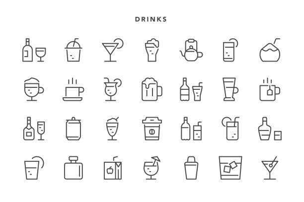 ilustrações de stock, clip art, desenhos animados e ícones de drinks icons - whisky ice cube glass alcohol