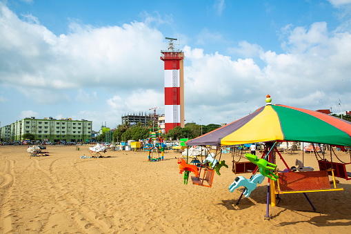 Chennai light house in  marina beach, Tamil nadu, India, chennai : January 21, 2020 madras