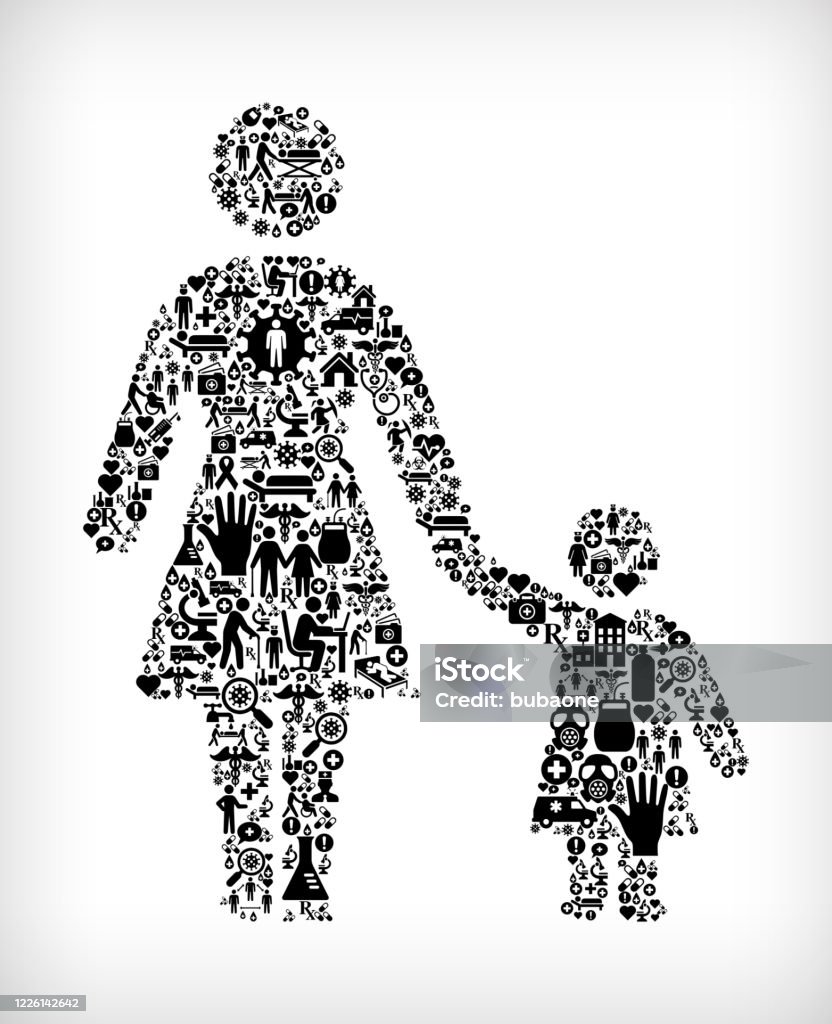 Mother And Daughter Flu Coronavirus Icon Pattern Stock ...