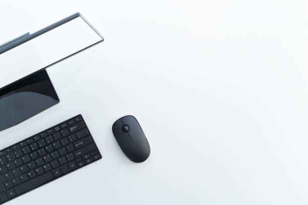 istock Top view of black desktop computer with blank display. 1226143327