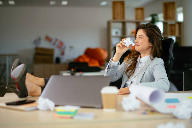 istock Happy businesswoman finished her work. 1226147382