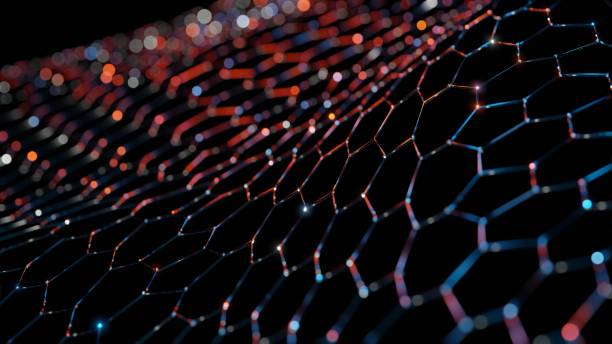 istock Glowing waving hexagon line dots connect technology futuristic animation background 3d rendering 1226147698
