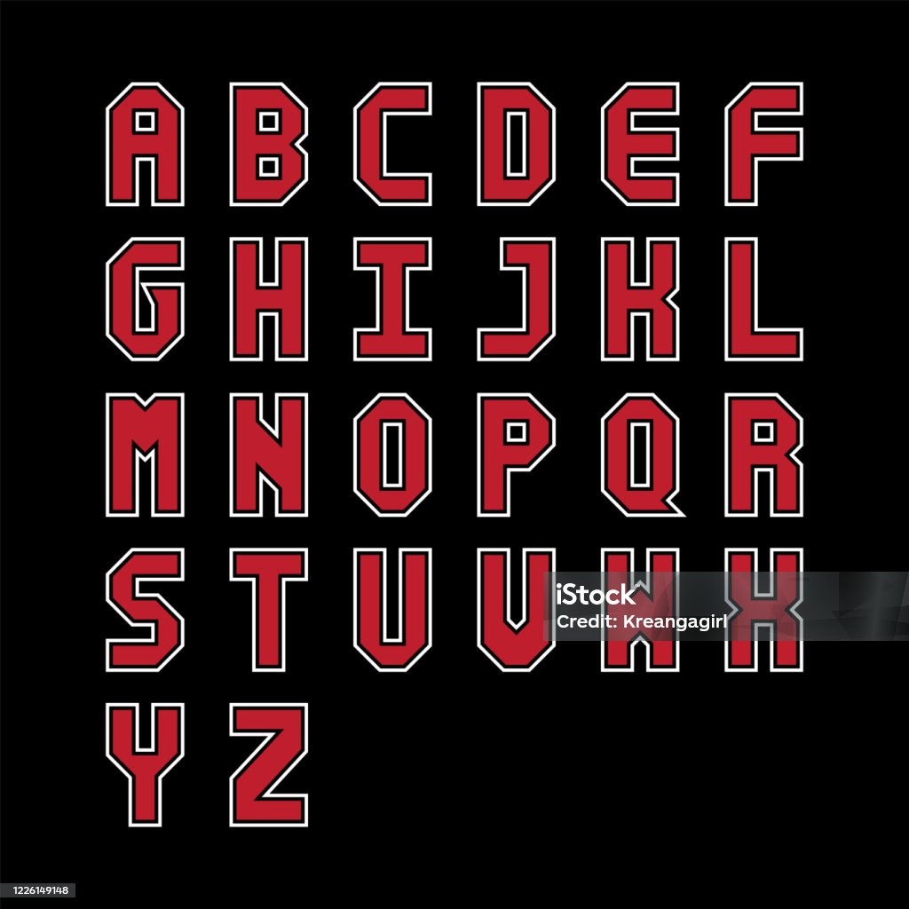 Red And White Alphabet Letters On Black Background Stock Illustration