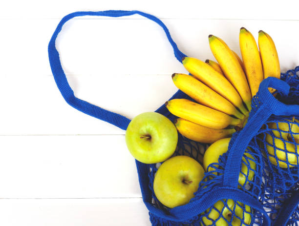 istock Package-free shopping. Eco friendly bag with fruits. Zero waste concept 1226155185