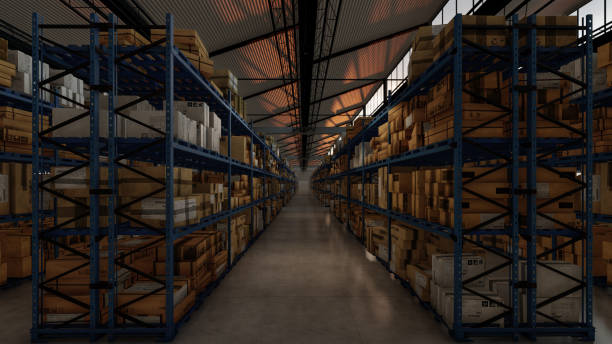 istock Aisle Between the Shelves with Boxes Inside a Warehouse 1226159520