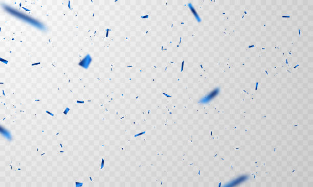 ilustraciones, imágenes clip art, dibujos animados e iconos de stock de plantilla de fondo de celebración con cintas azules de confeti. tarjeta rica de saludo de lujo. - confetti