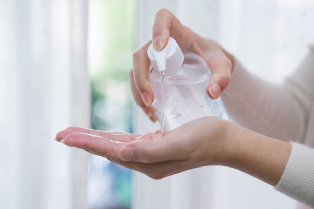 istock Women's hands washed with alcohol gel. 1226160519