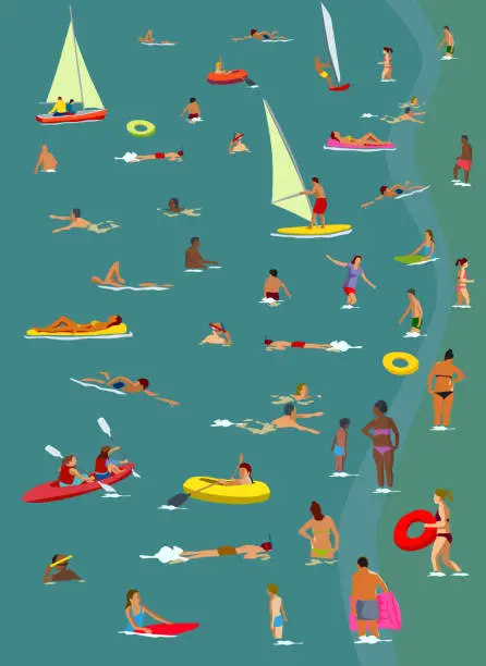 Vector illustration of Social Distancing at the Beach