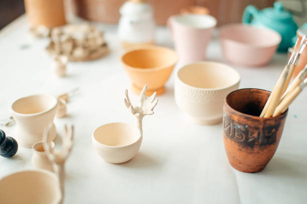 istock bowls handmade. Clay cups brown colours. 1226172034