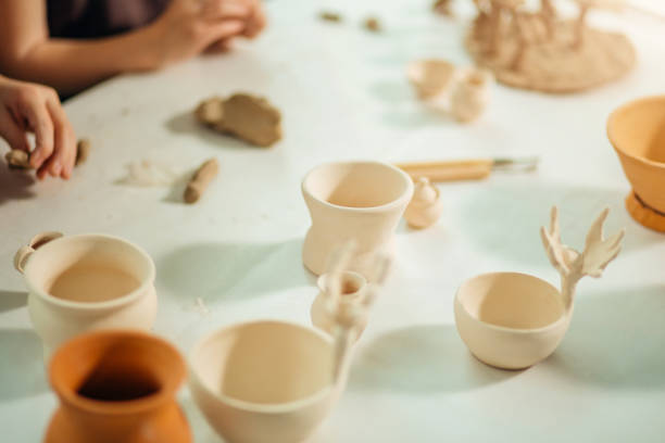 istock bowls handmade. Clay cups brown colours. 1226172096