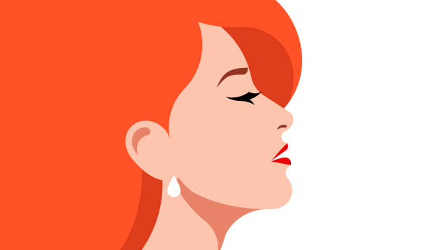schöne rothaarige frau. nahaufnahme einer eleganten dame mit langen roten haaren. vektor-illustration. - woman face close up stock-grafiken, -clipart, -cartoons und -symbole