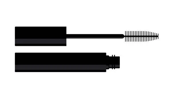 Vector illustration of Mascara: tube and brush. Vector mascara on a white background.