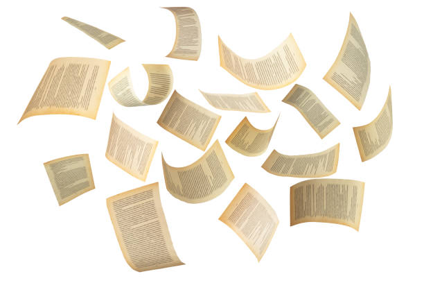 Many flying pages isolated on white background. Abstract and creative shot for editing photos. Many flying pages isolated on white background. Abstract and creative shot for editing photos flying book pages stock pictures, royalty-free photos & images