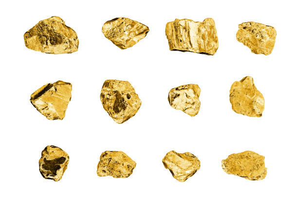 Golden stones set on white background isolated close up, gold nuggets collection, yellow metal rocks samples texture, gold mine, gold ore, group of shiny golden lumps, rough natural mineral gold chunk Golden stones set on white background isolated close up, gold nuggets collection, yellow metal rocks samples texture, gold mine, gold ore, group of shiny golden lumps, rough natural mineral gold chunk panning for gold photos stock pictures, royalty-free photos & images